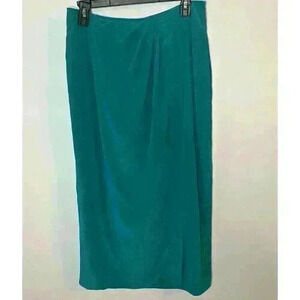 Liz Claiborne 100% Silk Faux Wrap Maxi Pencil Skirt Size 12 Turquoise Vintage